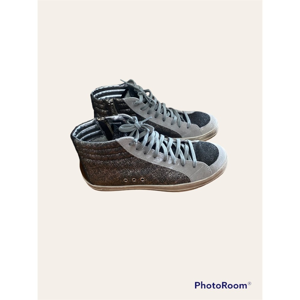 P448 Women's High-Top Glitter Sneakers in Black and Gray